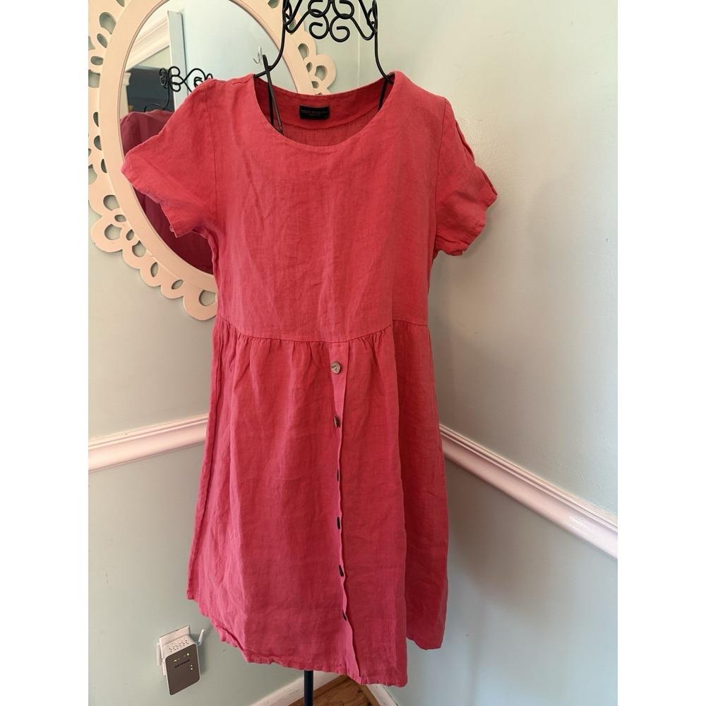 Terzo Millennio Linen Knee Length Babydoll Dress Coral Size Medium